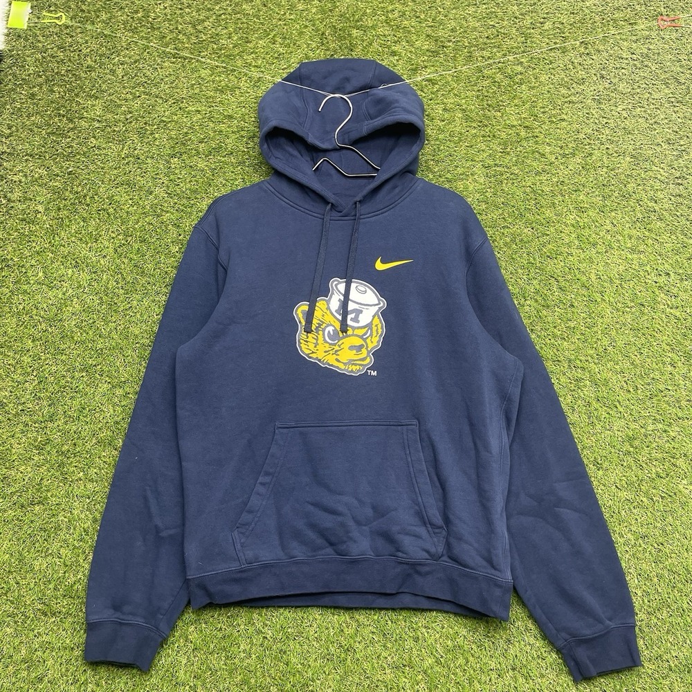 Michigan Wolverines Nike Hoodie Mens Medium Blue Pullover Swoosh Sweatshirt